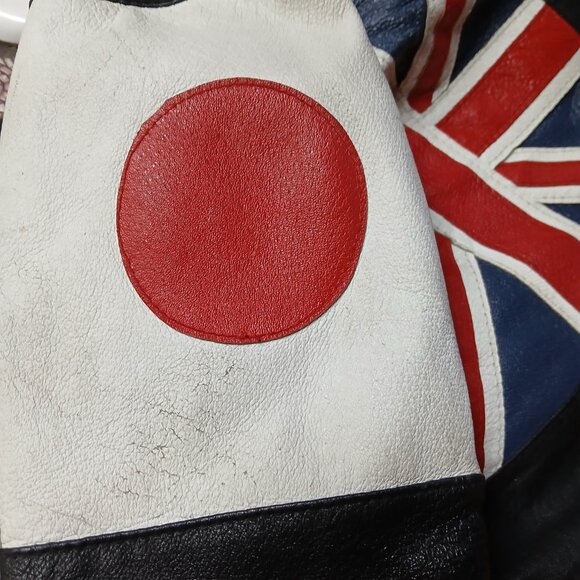 Vintage 90's Leather Jacket Very Rare International Flags Patches USA America - Picture 6 of 12